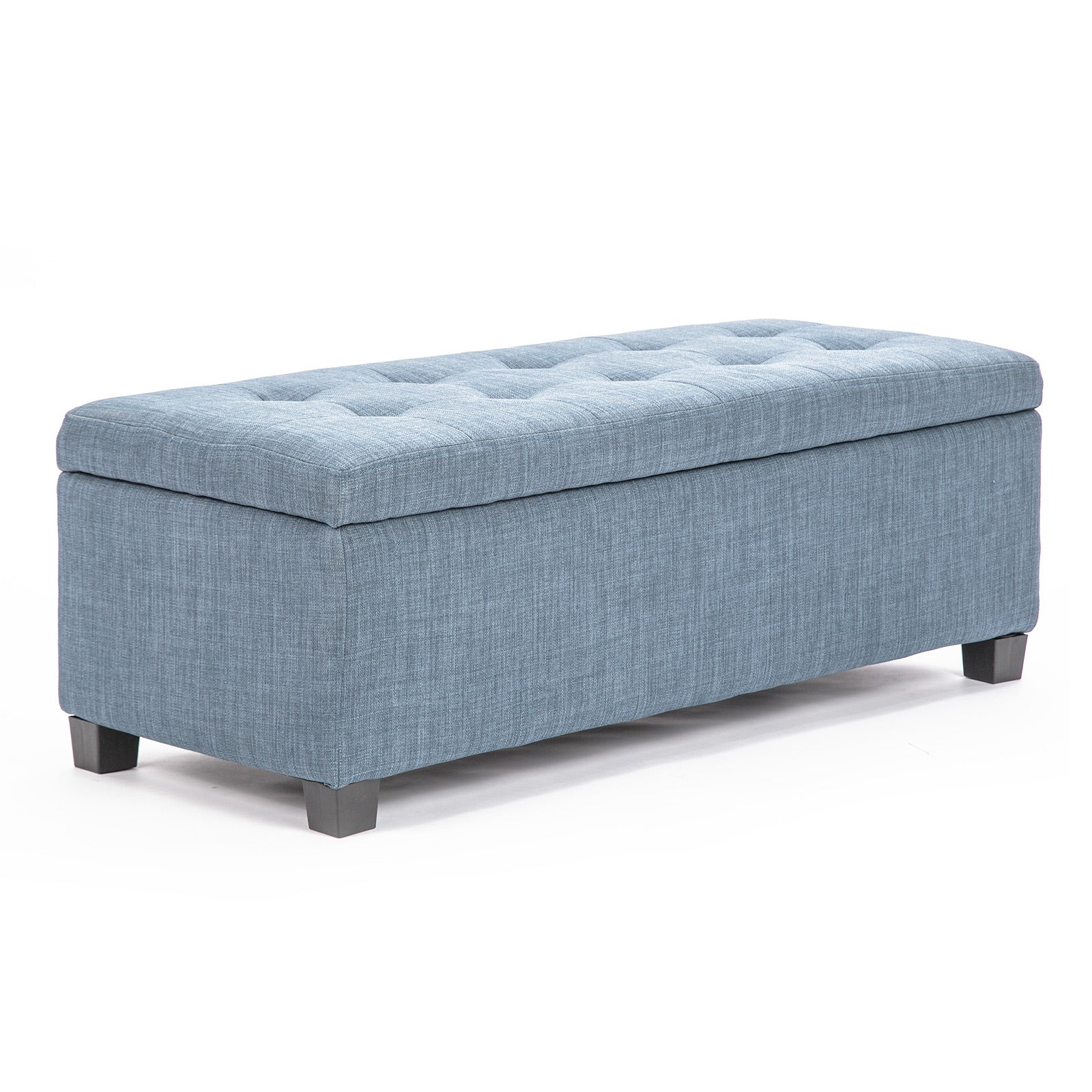 Light Blue Faux Linen Fabric Storage Blanket Box Ottoman Stool - 102cm - Homecoze