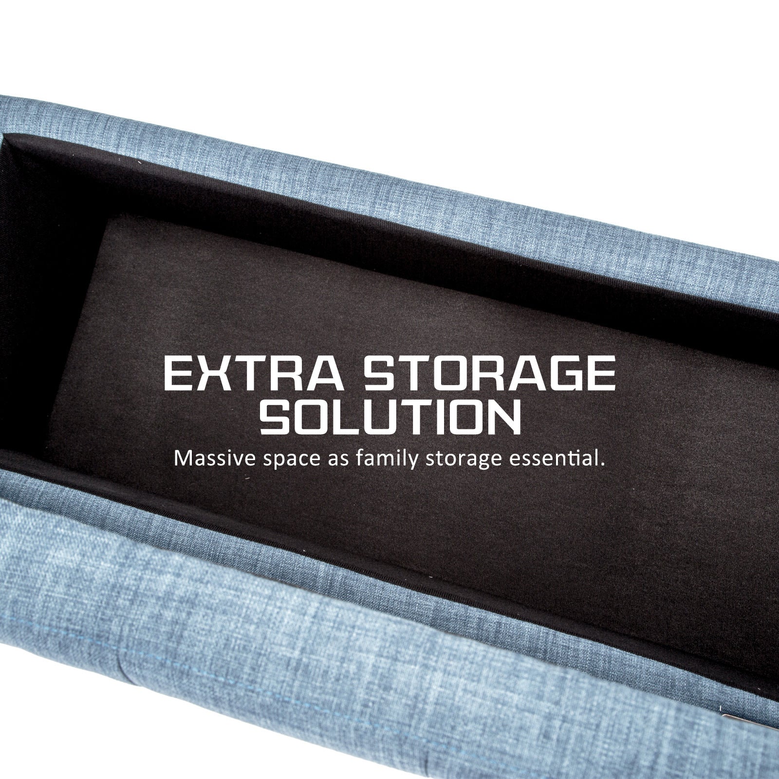 Light Blue Faux Linen Fabric Storage Blanket Box Ottoman Stool - 102cm - Homecoze