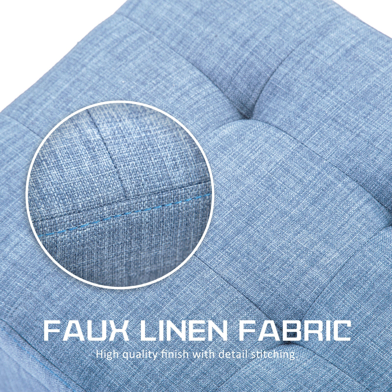 Light Blue Faux Linen Fabric Storage Blanket Box Ottoman Stool - 102cm - Homecoze