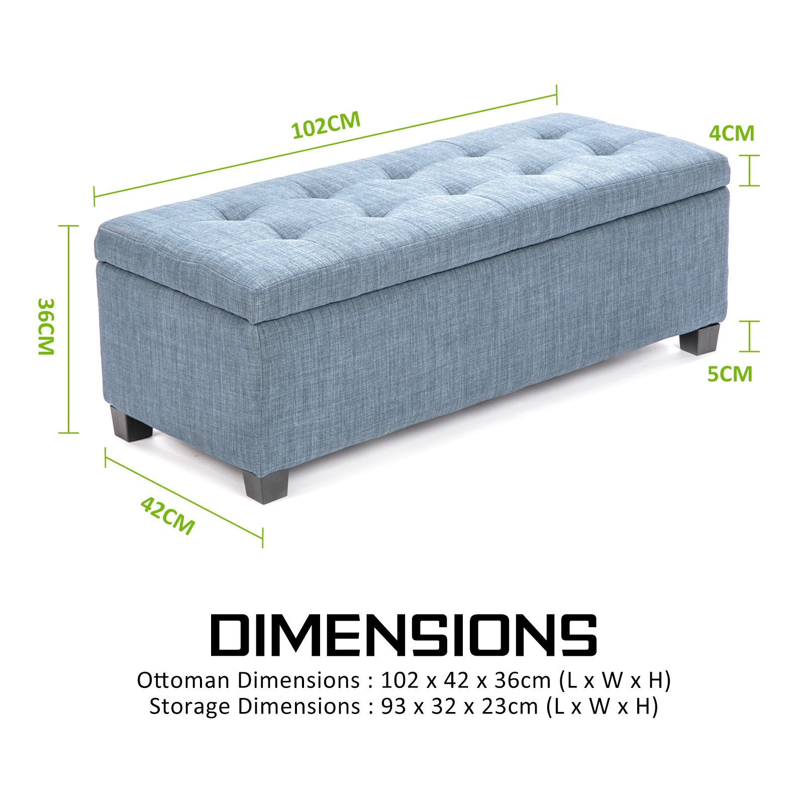 Light Blue Faux Linen Fabric Storage Blanket Box Ottoman Stool - 102cm - Homecoze