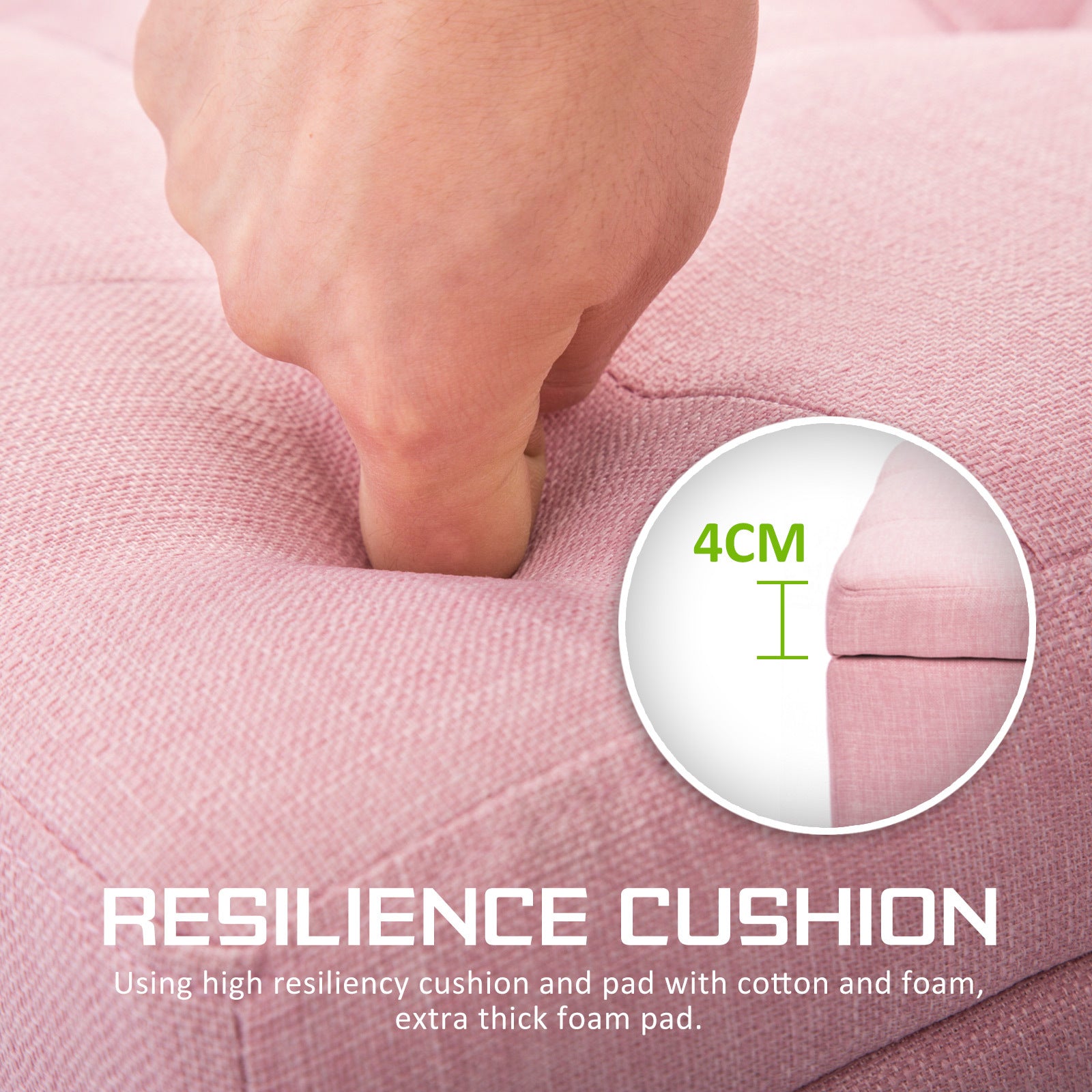 Pink Faux Linen Fabric Storage Blanket Box Ottoman Stool - 102cm - Homecoze