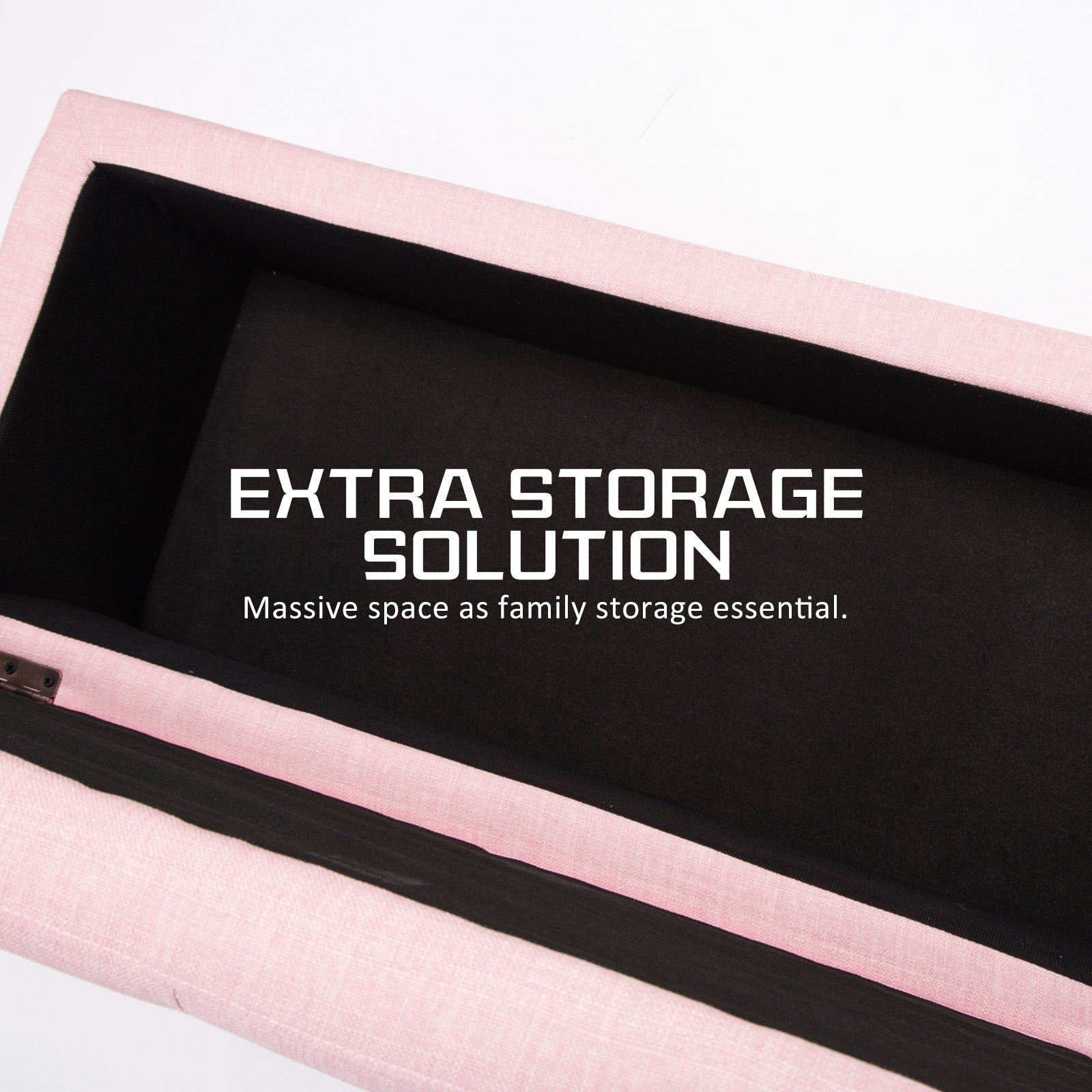 Pink Faux Linen Fabric Storage Blanket Box Ottoman Stool - 102cm - Homecoze