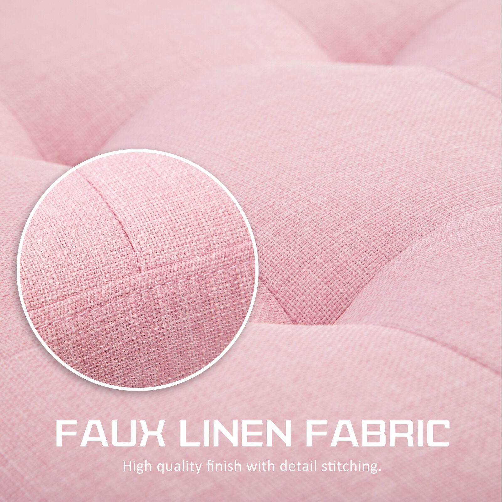 Pink Faux Linen Fabric Storage Blanket Box Ottoman Stool - 102cm - Homecoze