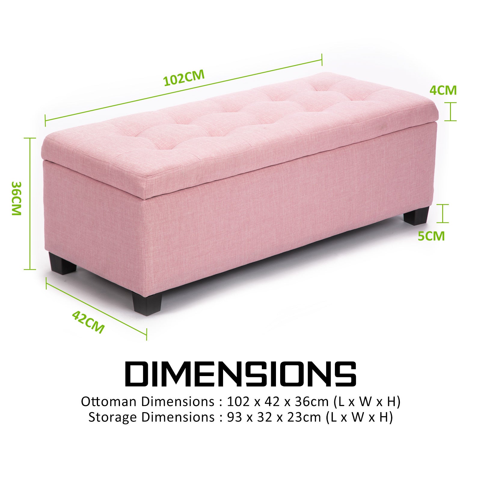 Pink Faux Linen Fabric Storage Blanket Box Ottoman Stool - 102cm - Homecoze