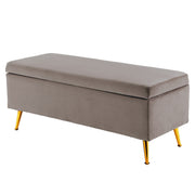 Velvet Storage Ottoman Bench Seat 110cm - Grey - Homecoze
