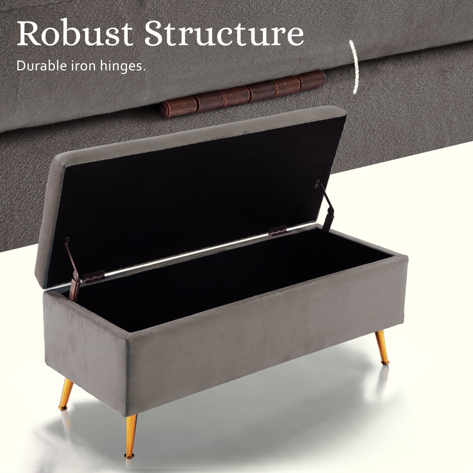 Velvet Storage Ottoman Bench Seat 110cm - Grey - Homecoze
