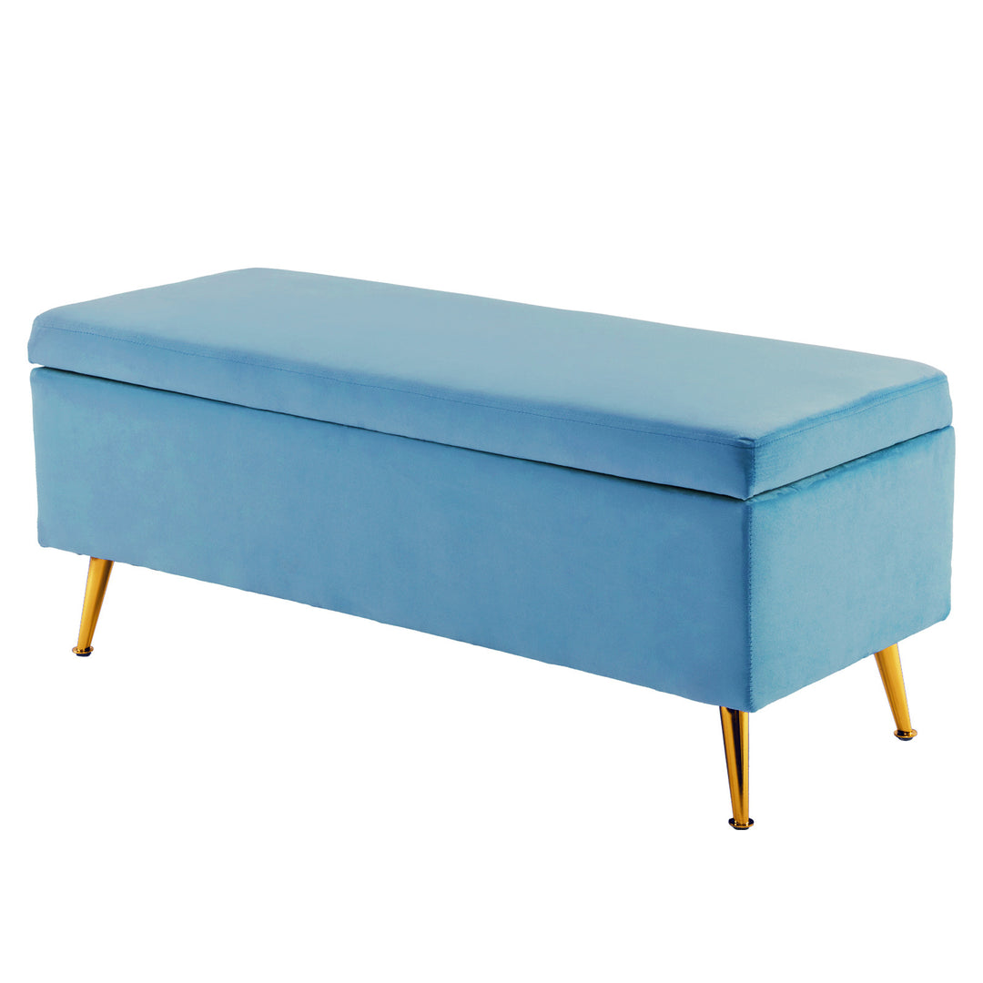 Velvet Storage Ottoman Bench Seat 110cm - Blue