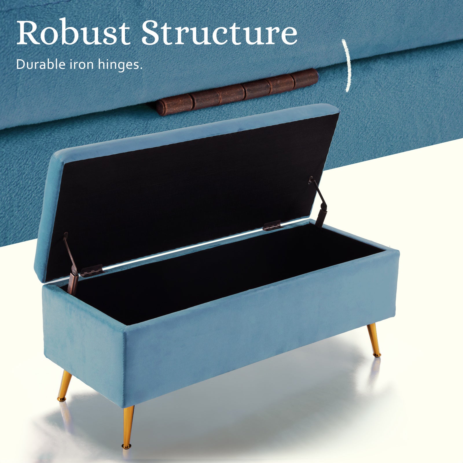Velvet Storage Ottoman Bench Seat 110cm - Blue - Homecoze