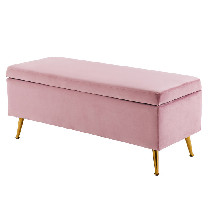 Velvet Storage Ottoman Bench Seat 110cm - Pink