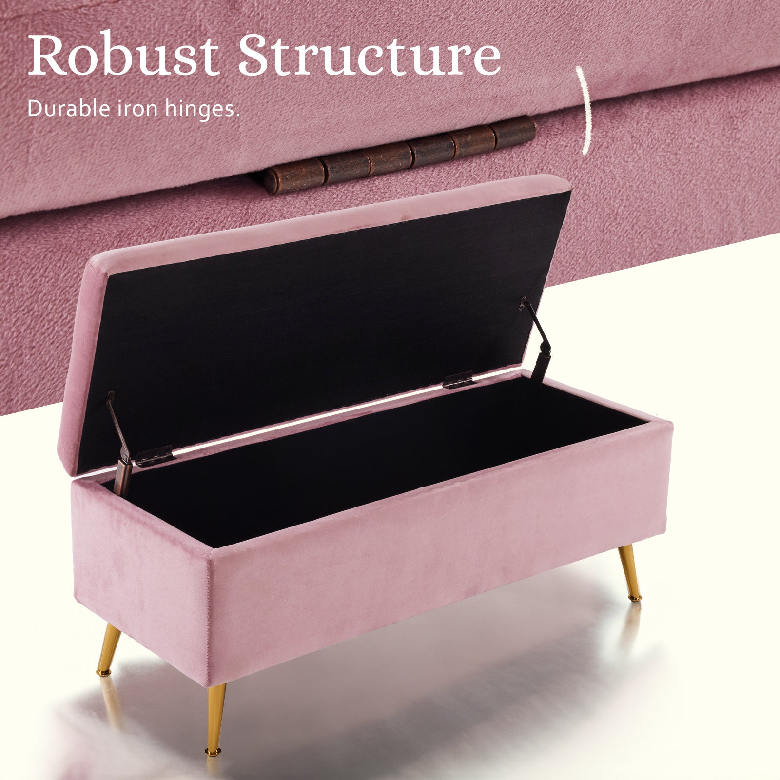 Velvet Storage Ottoman Bench Seat 110cm - Pink - Homecoze