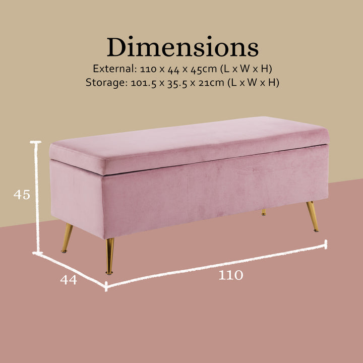 Velvet Storage Ottoman Bench Seat 110cm - Pink