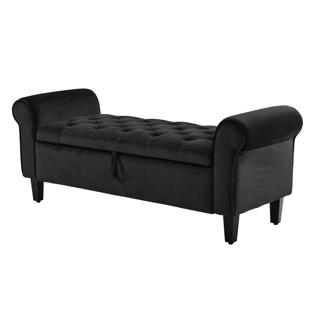 Velvet Storage Ottoman Bench Seat 132cm - Black