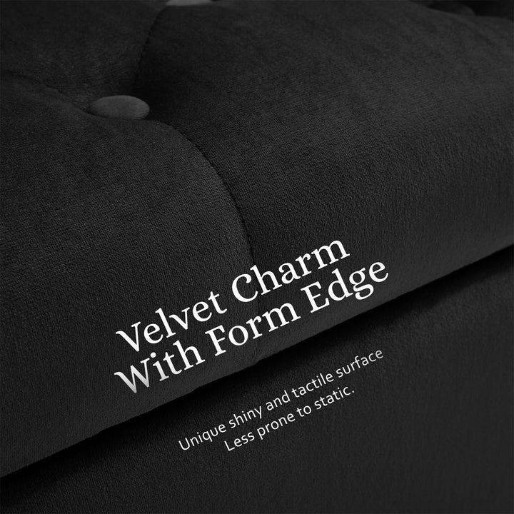 Velvet Storage Ottoman Bench Seat 132cm - Black