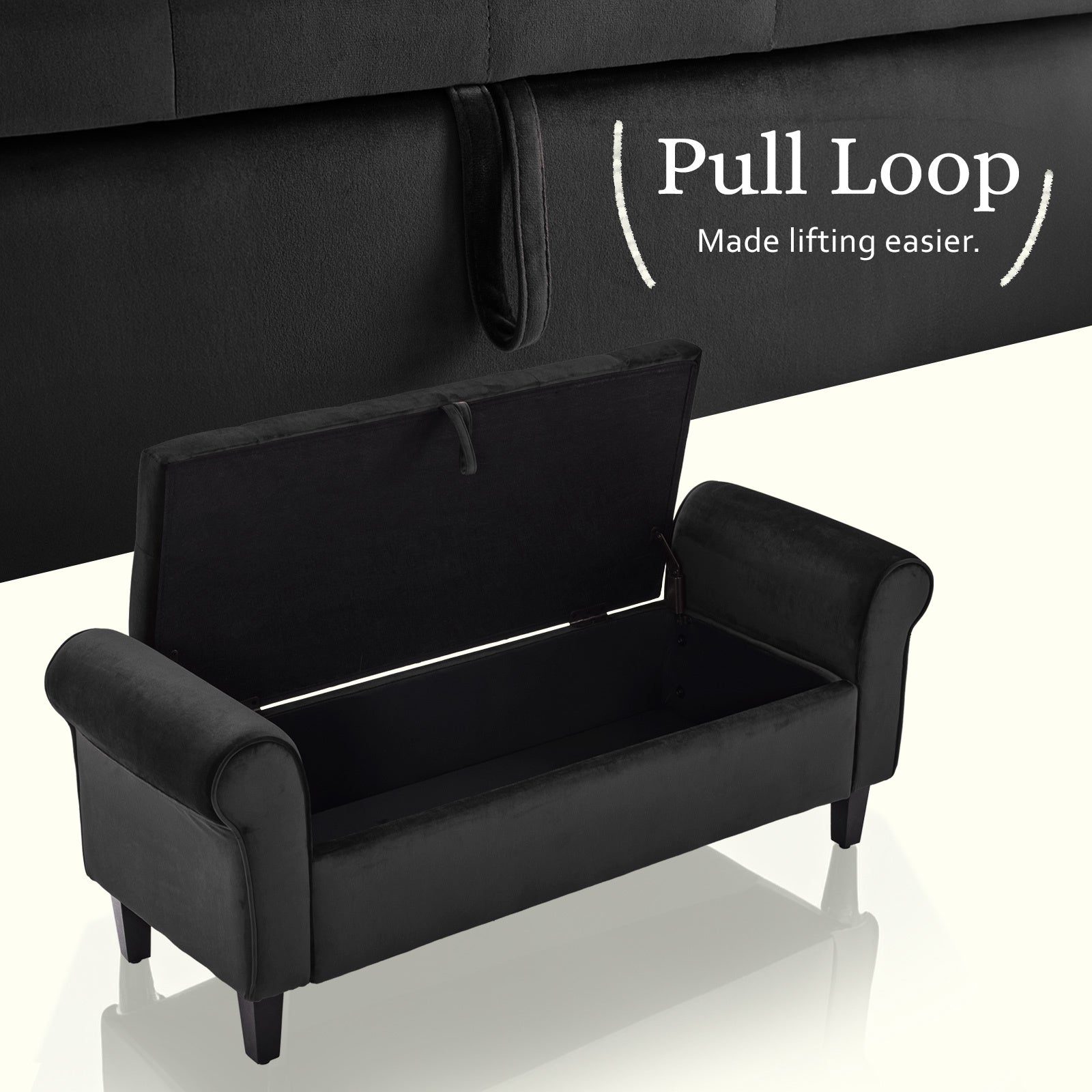 Velvet Storage Ottoman Bench Seat 132cm - Black - Homecoze