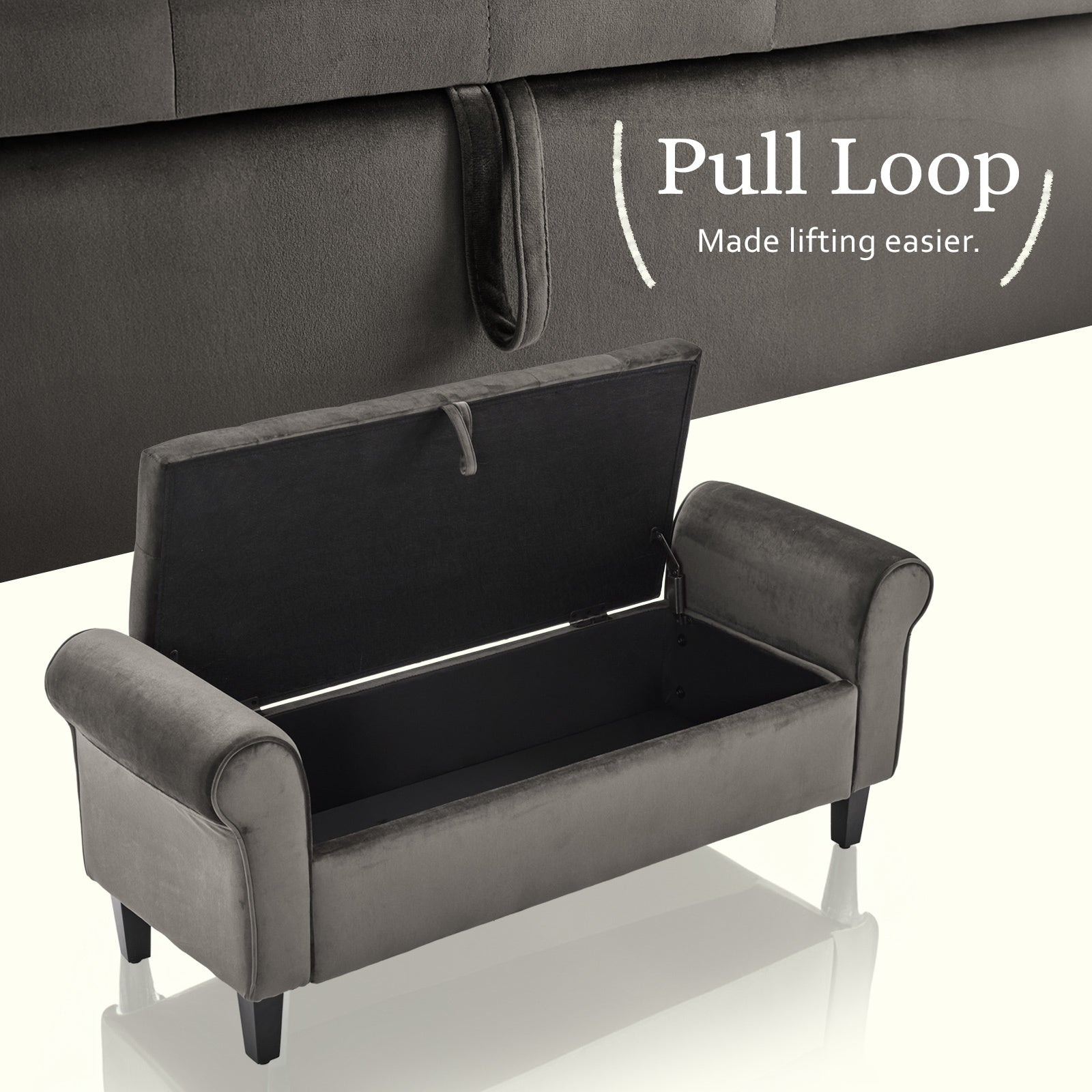 Velvet Storage Ottoman Bench Seat 132cm - Grey - Homecoze