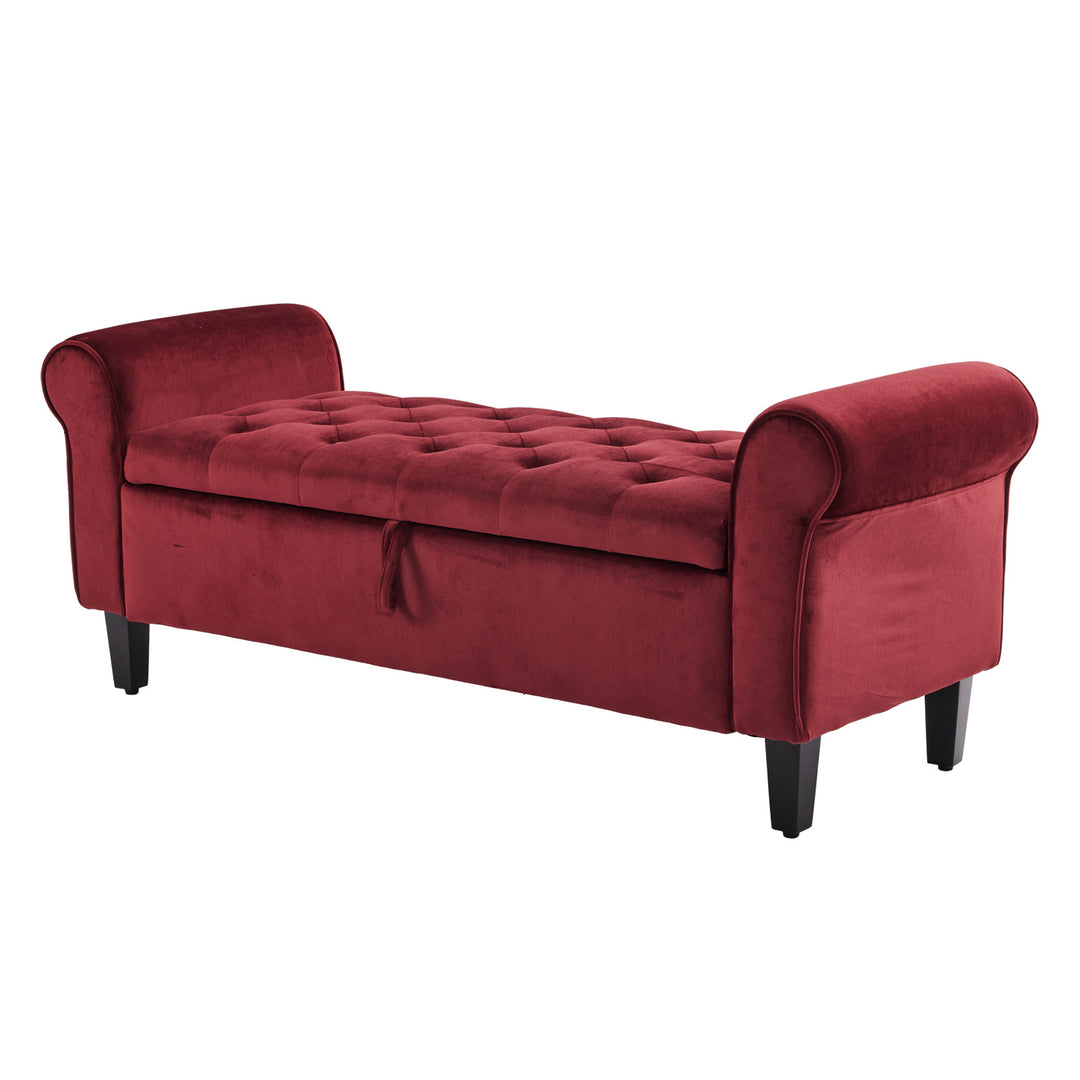 Velvet Storage Ottoman Bench Seat 132cm - Red