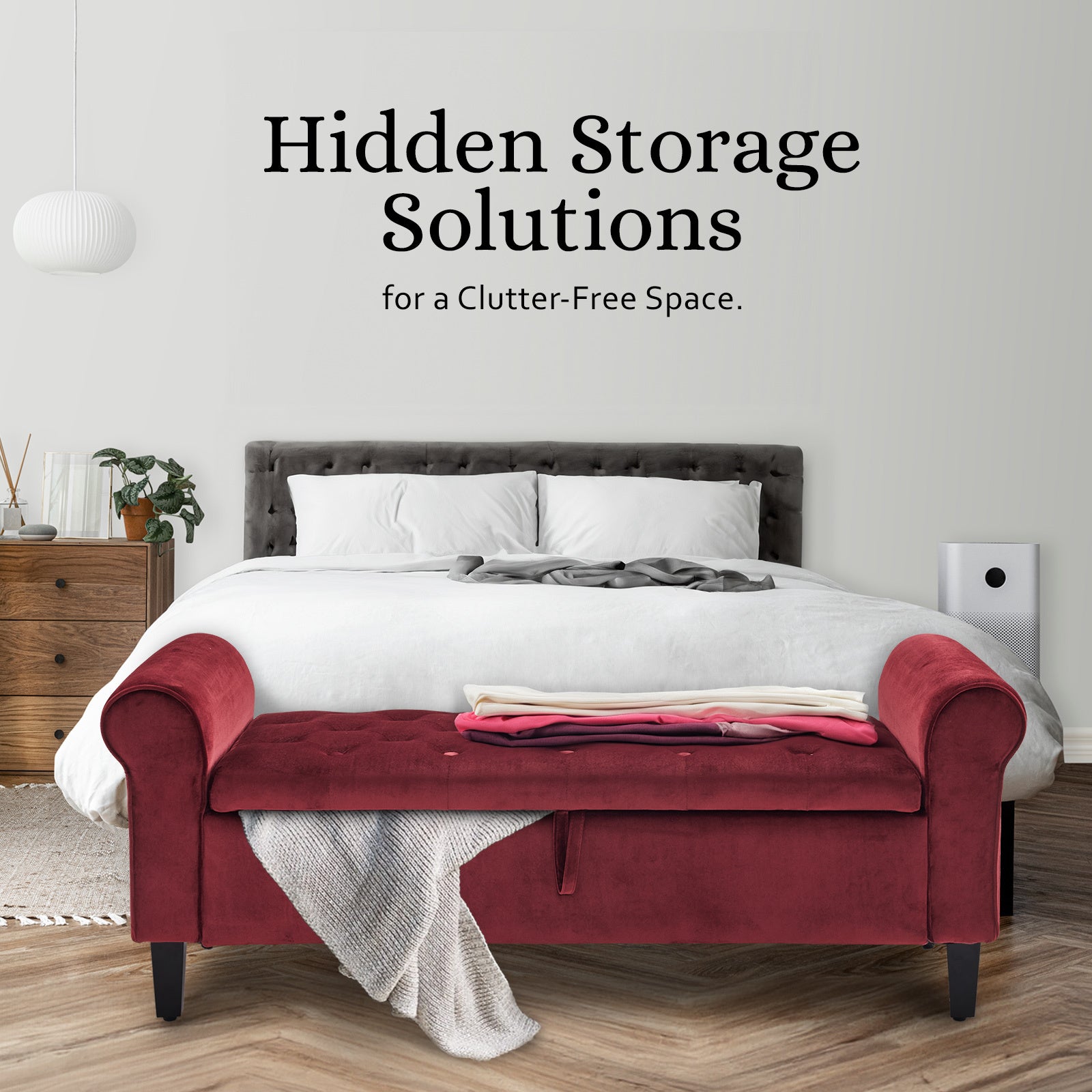 Velvet Storage Ottoman Bench Seat 132cm - Red - Homecoze