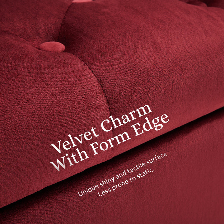 Velvet Storage Ottoman Bench Seat 132cm - Red