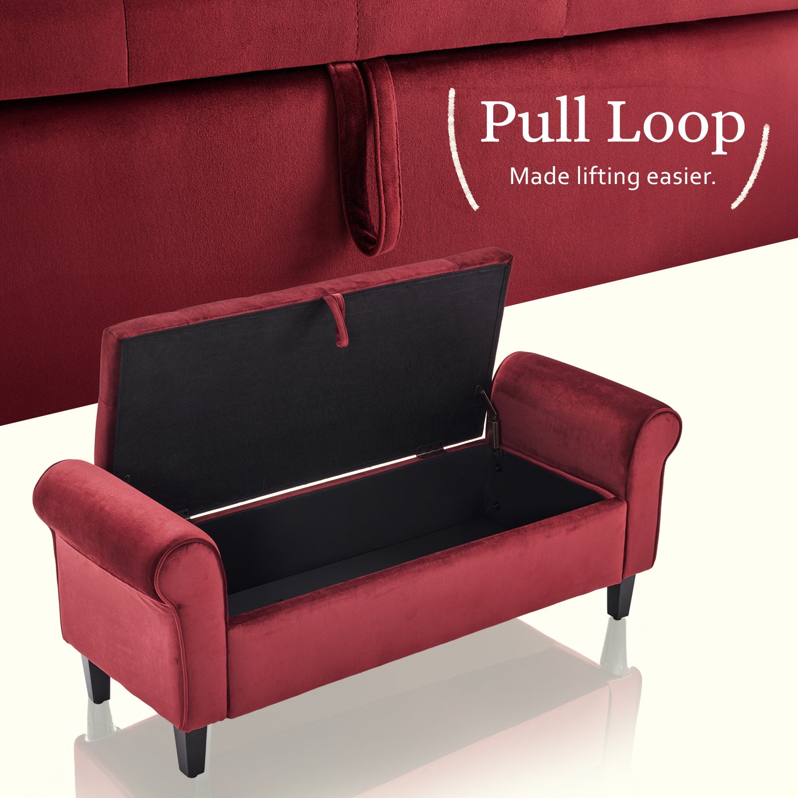 Velvet Storage Ottoman Bench Seat 132cm - Red - Homecoze