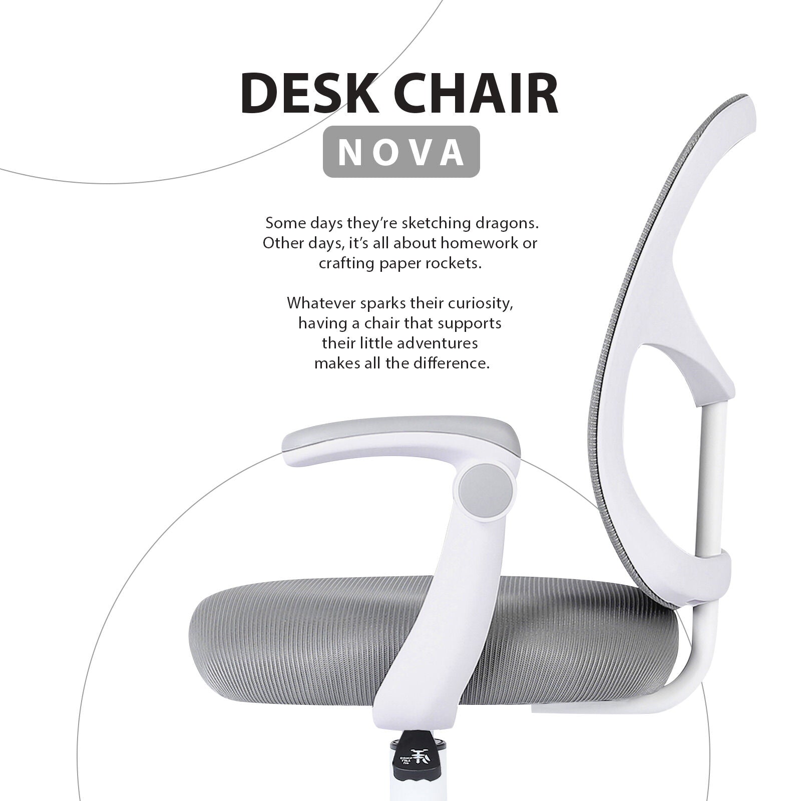 Kids Desk Chair - Children Office Study Seat with Footrest NOVA - Grey - Homecoze