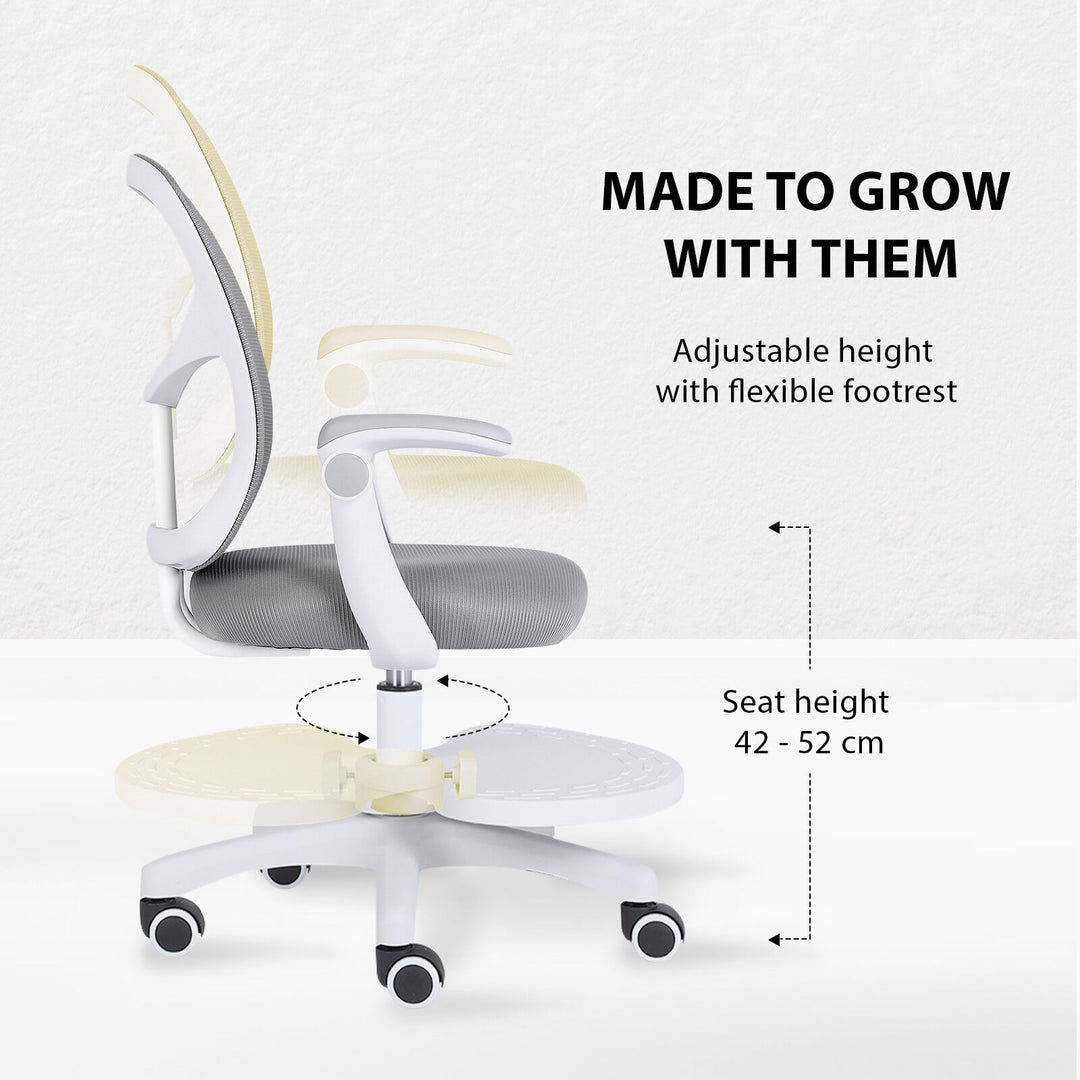 Kids Desk Chair - Children Office Study Seat with Footrest NOVA - Grey - Homecoze