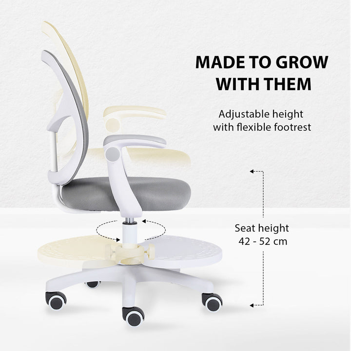 Kids Desk Chair - Children Office Study Seat with Footrest NOVA - Grey - Homecoze