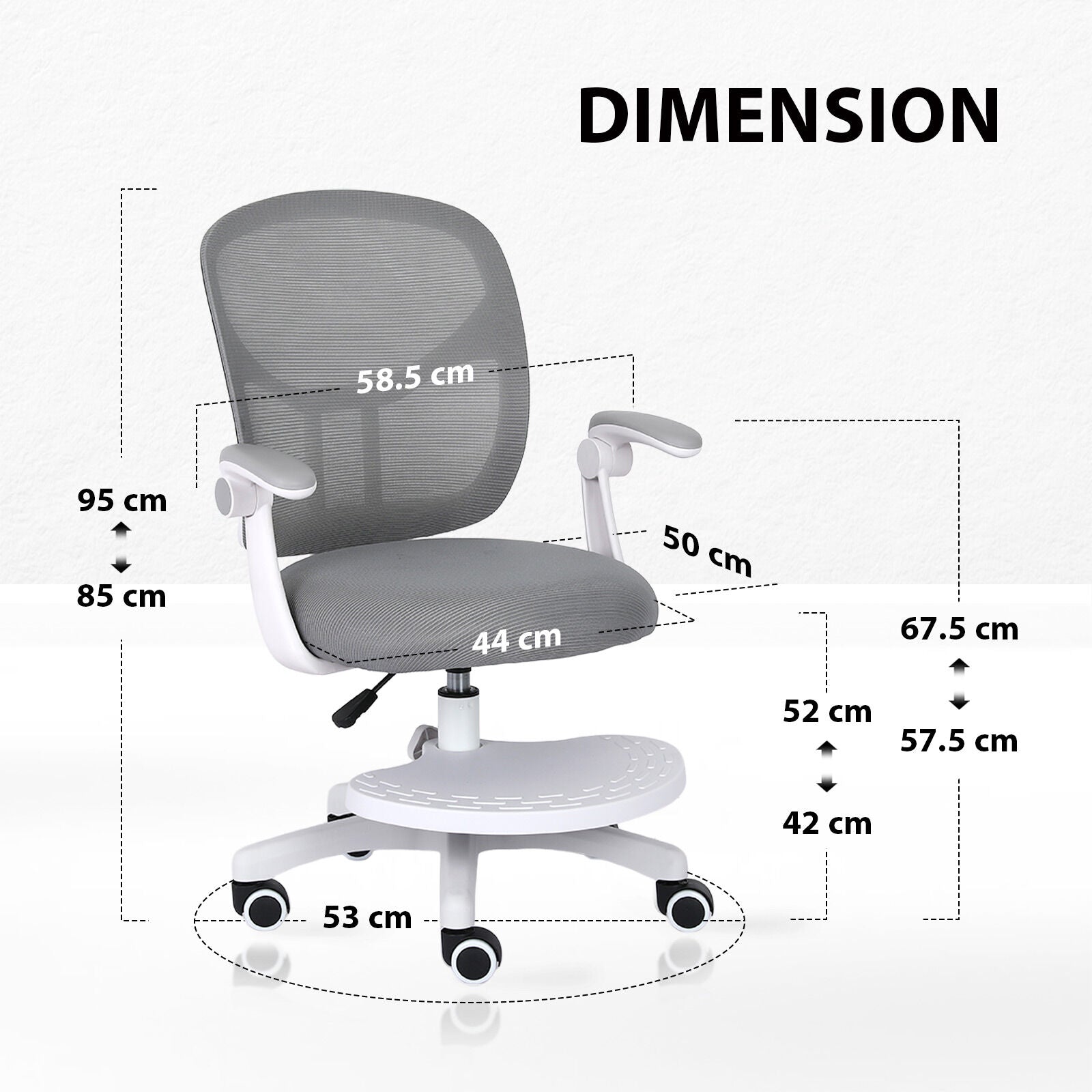 Kids Desk Chair - Children Office Study Seat with Footrest NOVA - Grey - Homecoze