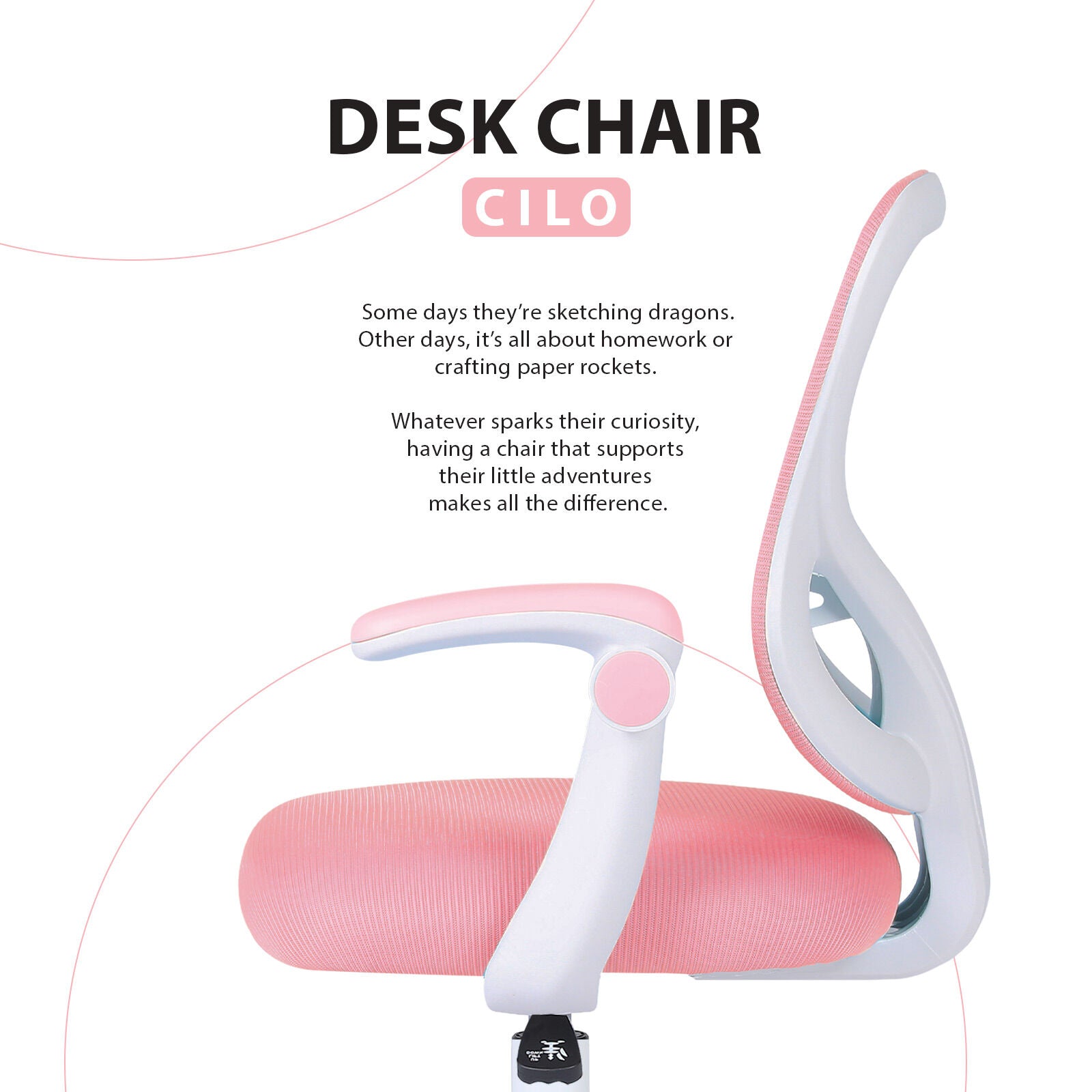 Kids Desk Chair - Children Office Study Seat with Footrest CILO - Pink - Homecoze
