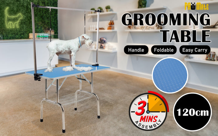 Deluxe Pet Grooming Salon Table Station Dual Dog Cat Stainless Steel 120cm - Blue