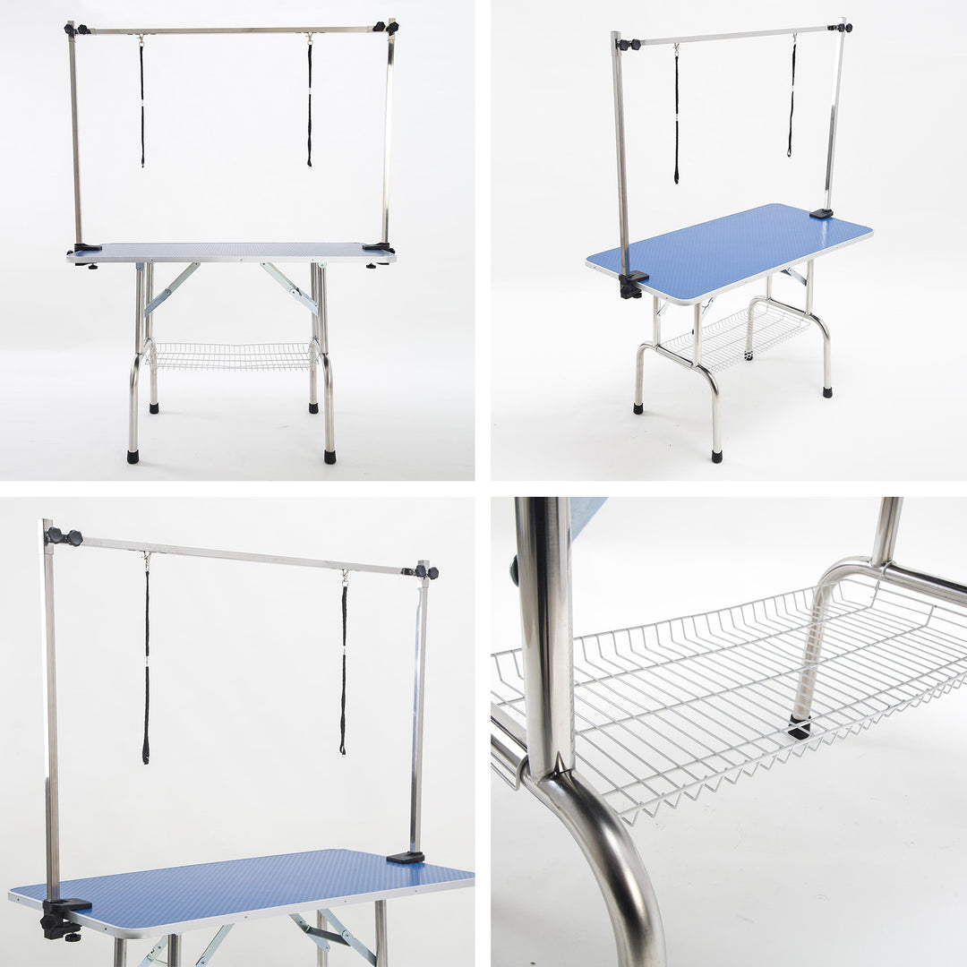 Deluxe Pet Grooming Salon Table Station Dual Dog Cat Stainless Steel 120cm - Blue