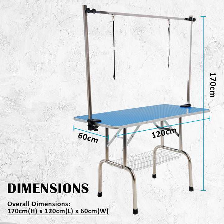 Deluxe Pet Grooming Salon Table Station Dual Dog Cat Stainless Steel 120cm - Blue