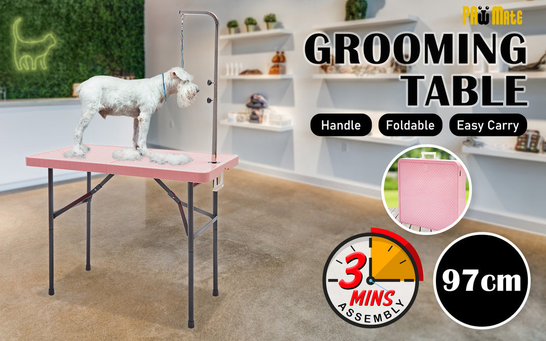 Pink Compact Pet Grooming Table for Cat/Dog Foldable with Carry Handle - Homecoze