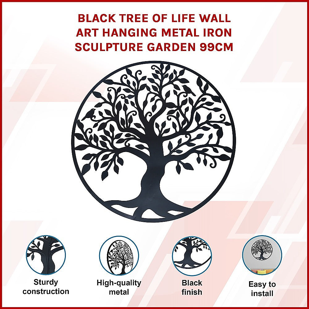 Black Tree of Life Wall Art Hanging Metal Iron Sculpture Garden 99cm - Homecoze