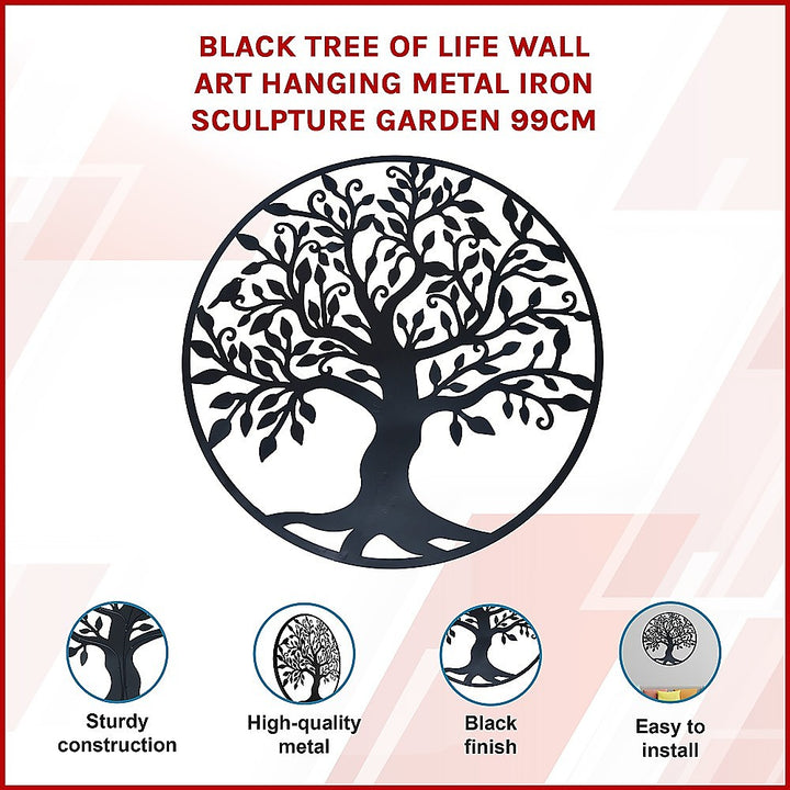 Black Tree of Life Wall Art Hanging Metal Iron Sculpture Garden 99cm - Homecoze