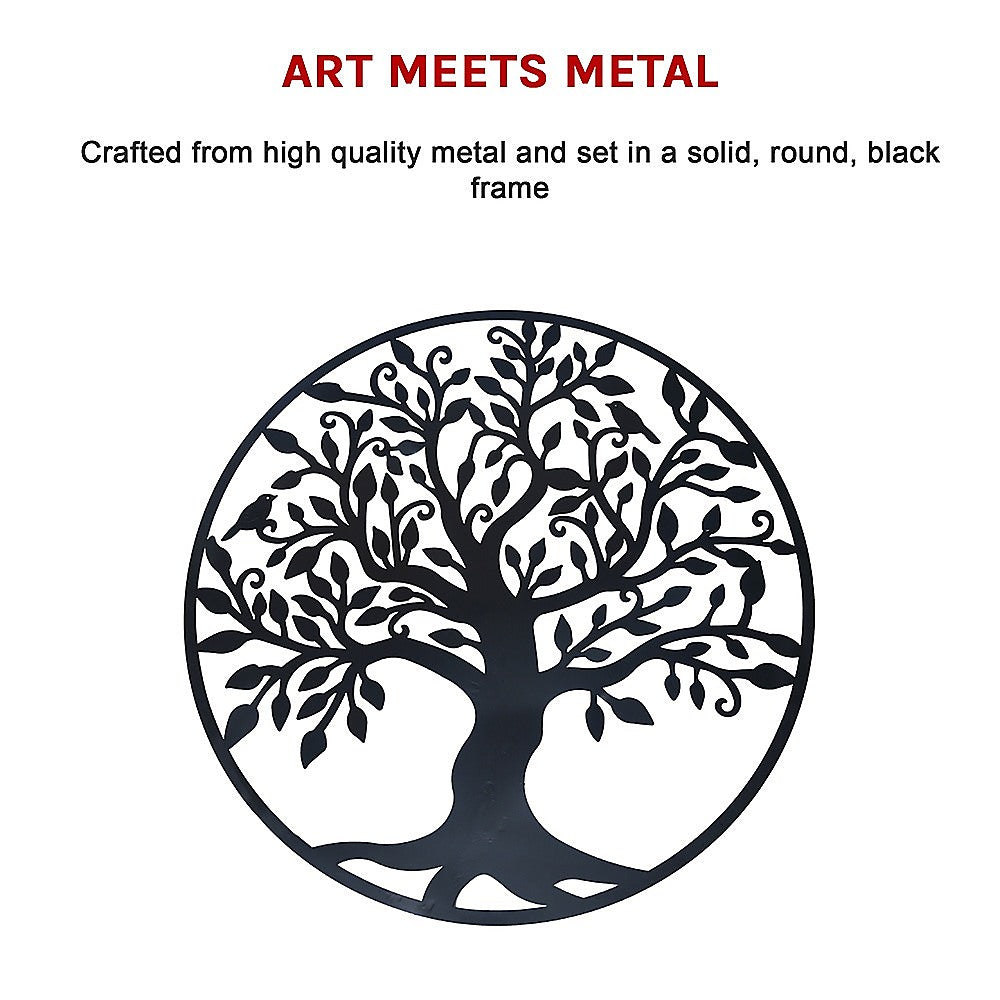 Black Tree of Life Wall Art Hanging Metal Iron Sculpture Garden 99cm - Homecoze