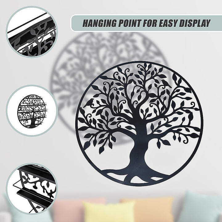 Black Tree of Life Wall Art Hanging Metal Iron Sculpture Garden 99cm - Homecoze