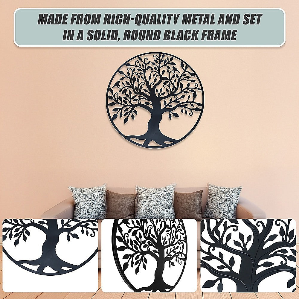 Black Tree of Life Wall Art Hanging Metal Iron Sculpture Garden 99cm - Homecoze