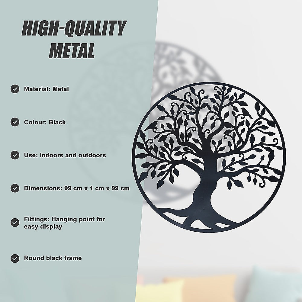 Black Tree of Life Wall Art Hanging Metal Iron Sculpture Garden 99cm - Homecoze