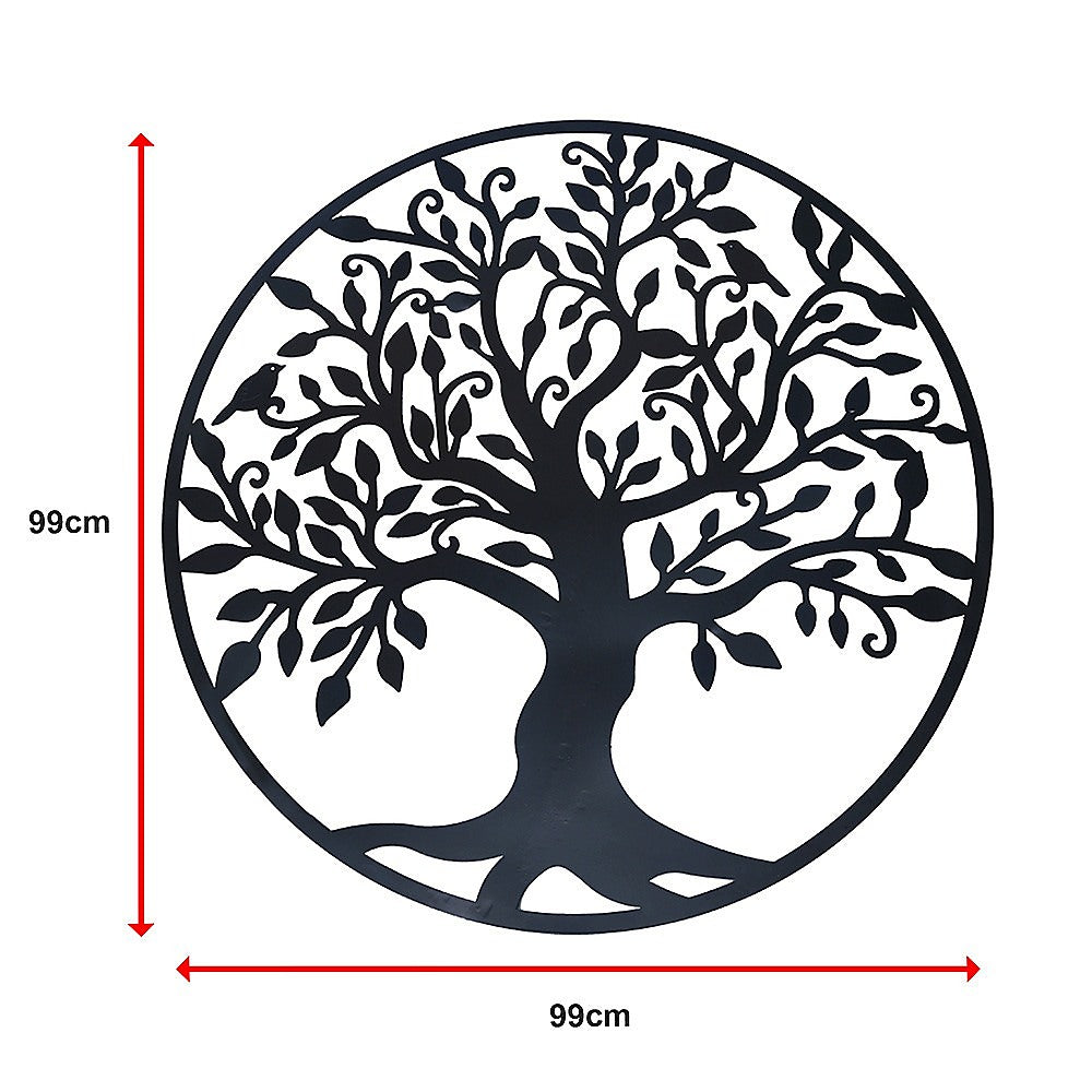 Black Tree of Life Wall Art Hanging Metal Iron Sculpture Garden 99cm - Homecoze