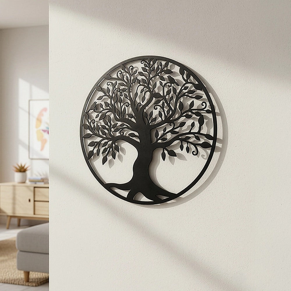 Black Tree of Life Wall Art Hanging Metal Iron Sculpture Garden 99cm - Homecoze