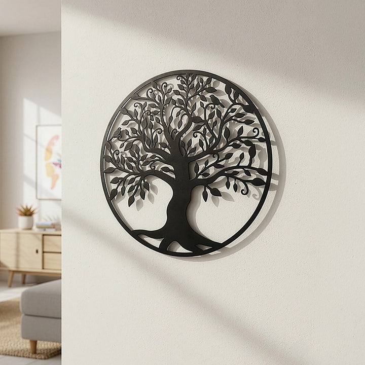 Black Tree of Life Wall Art Hanging Metal Iron Sculpture Garden 99cm - Homecoze