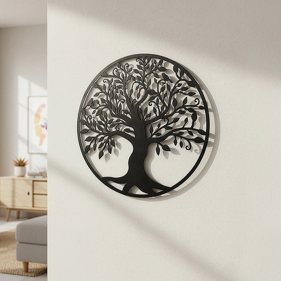 Black Tree of Life Wall Art Hanging Metal Iron Sculpture Garden 99cm - Homecoze