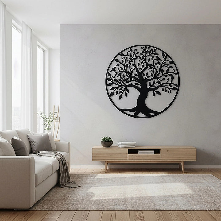 Black Tree of Life Wall Art Hanging Metal Iron Sculpture Garden 99cm - Homecoze