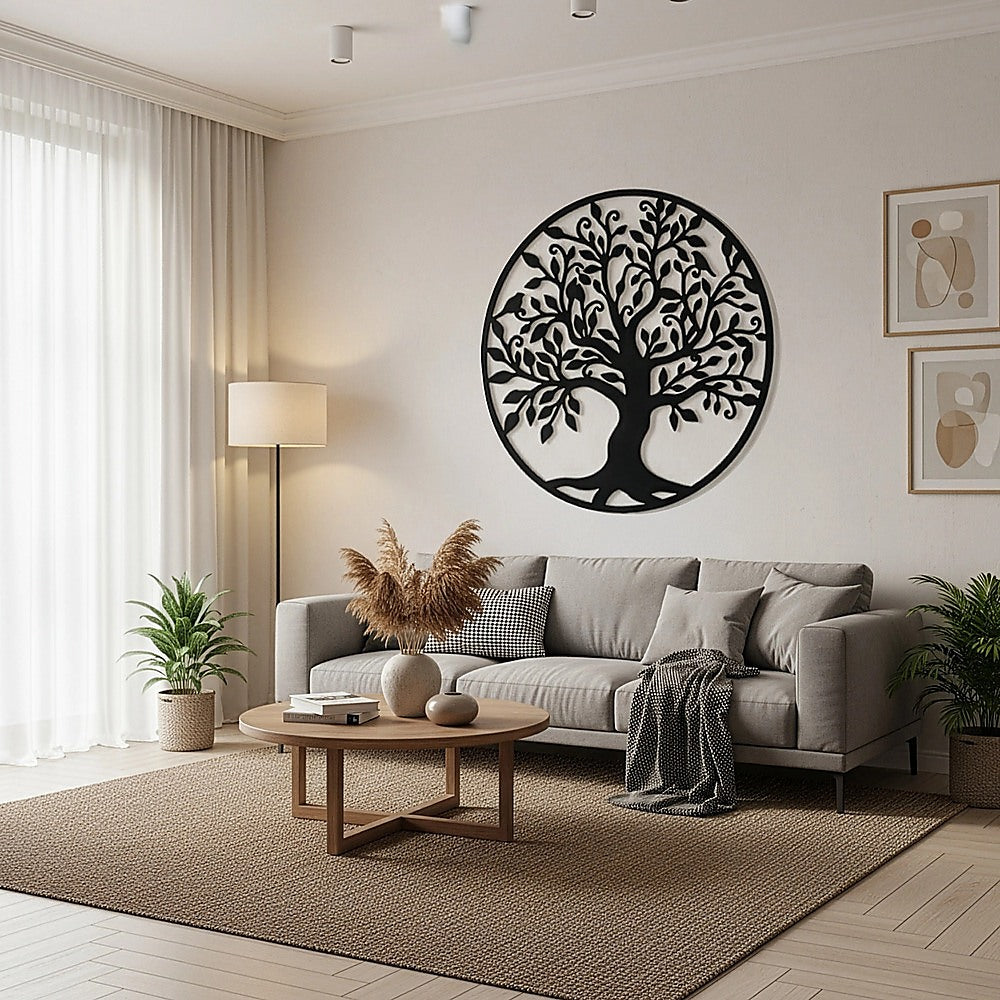 Black Tree of Life Wall Art Hanging Metal Iron Sculpture Garden 99cm - Homecoze