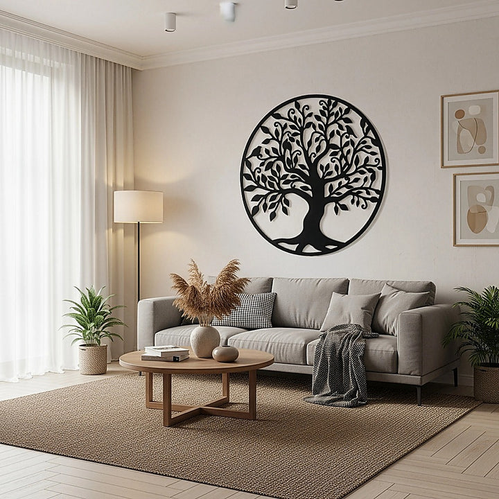 Black Tree of Life Wall Art Hanging Metal Iron Sculpture Garden 99cm - Homecoze
