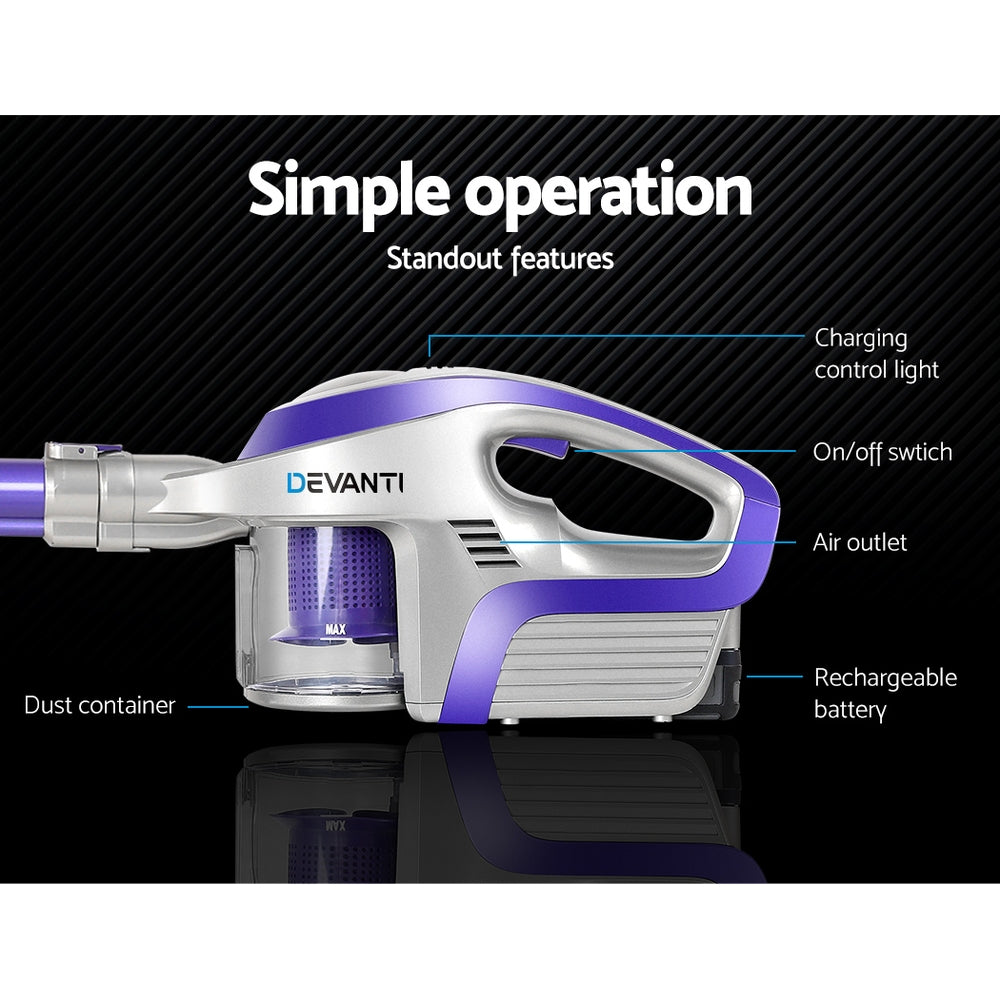 Cordless Stick Vacuum Cleaner 150W - Purple & Grey - Homecoze