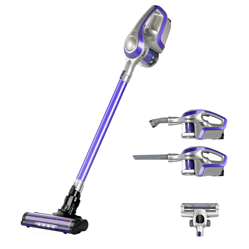 Handheld 150W Cordless Stick Vacuum Cleaner with HEPA Filter & LED Lights – Purple - Homecoze