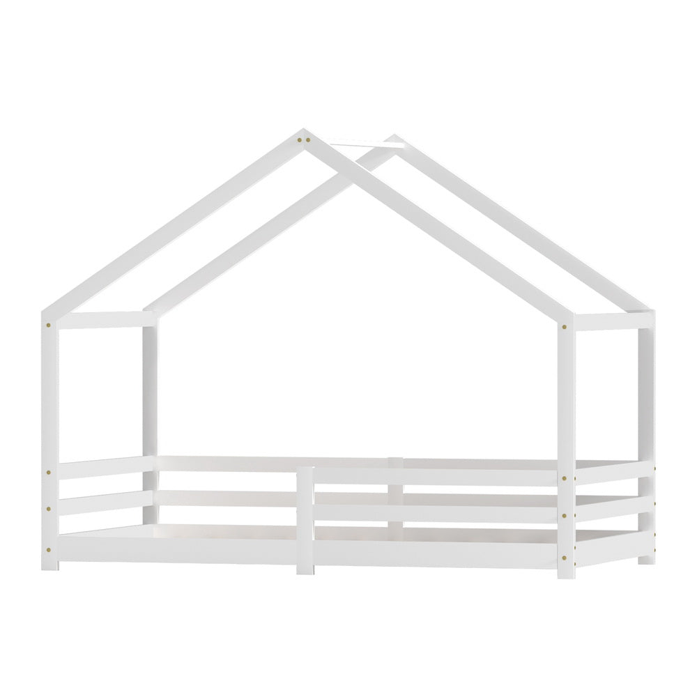Sammy (Single) Kids Wooden House Bed Frame - White - Homecoze