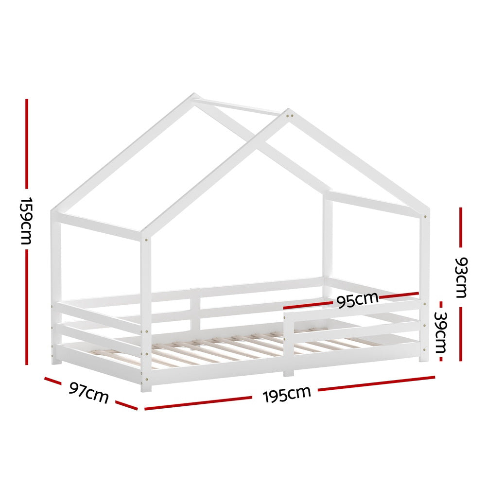 Sammy (Single) Kids Wooden House Bed Frame - White