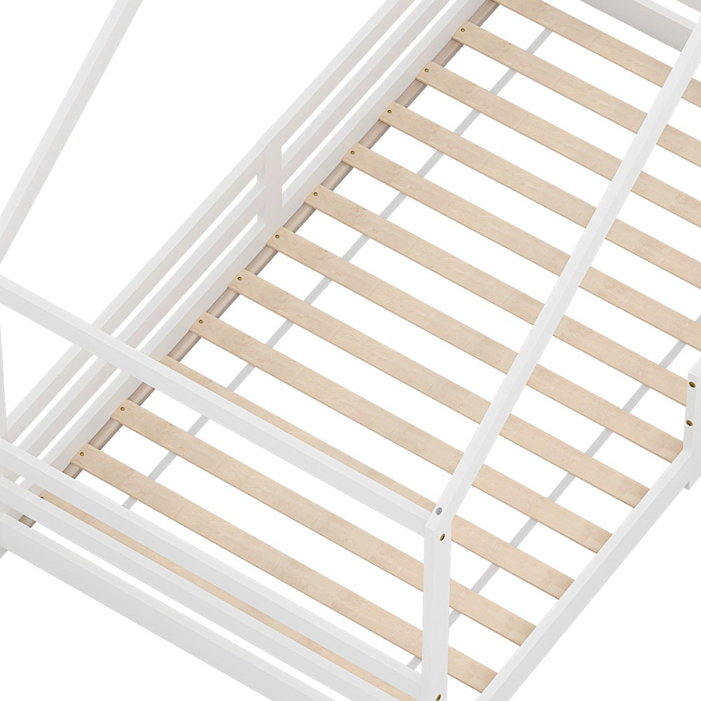 Sammy (Single) Kids Wooden House Bed Frame - White - Homecoze